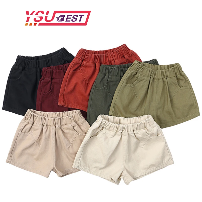 

Children's Shorts Summer New Korean Edition Toddler Boys Girls Solid Color Elastic Waist Shorts Kids Cotton Casual Pocket Shorts