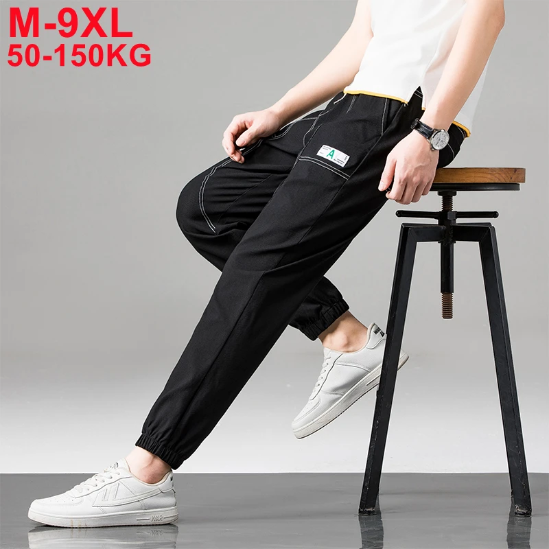 

Plus Size Cargo Pants Men Streetwear Jogger Sweatpants Ankle-length Casual Baggy Trackpants Patchwork Cotton 6xl 7xl 8xl 9xl