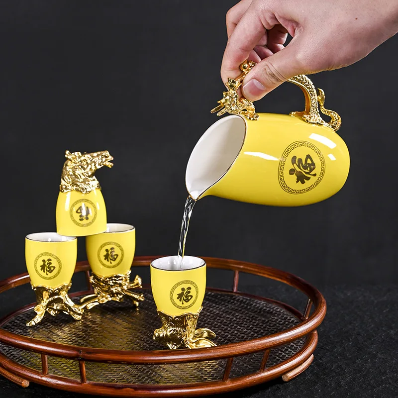 12 Zodiac animal head ceramic wine glass set wine dispenser gift set 5