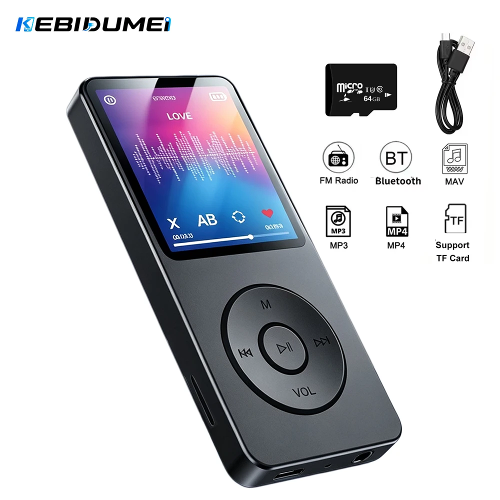 KEBIDUMEI Lettore MP4 con display LCD digitale, Lettore musicale MP3 senza perdita di dati, Radio FM, Lettore video, E-book, Registratore, Walkman da 