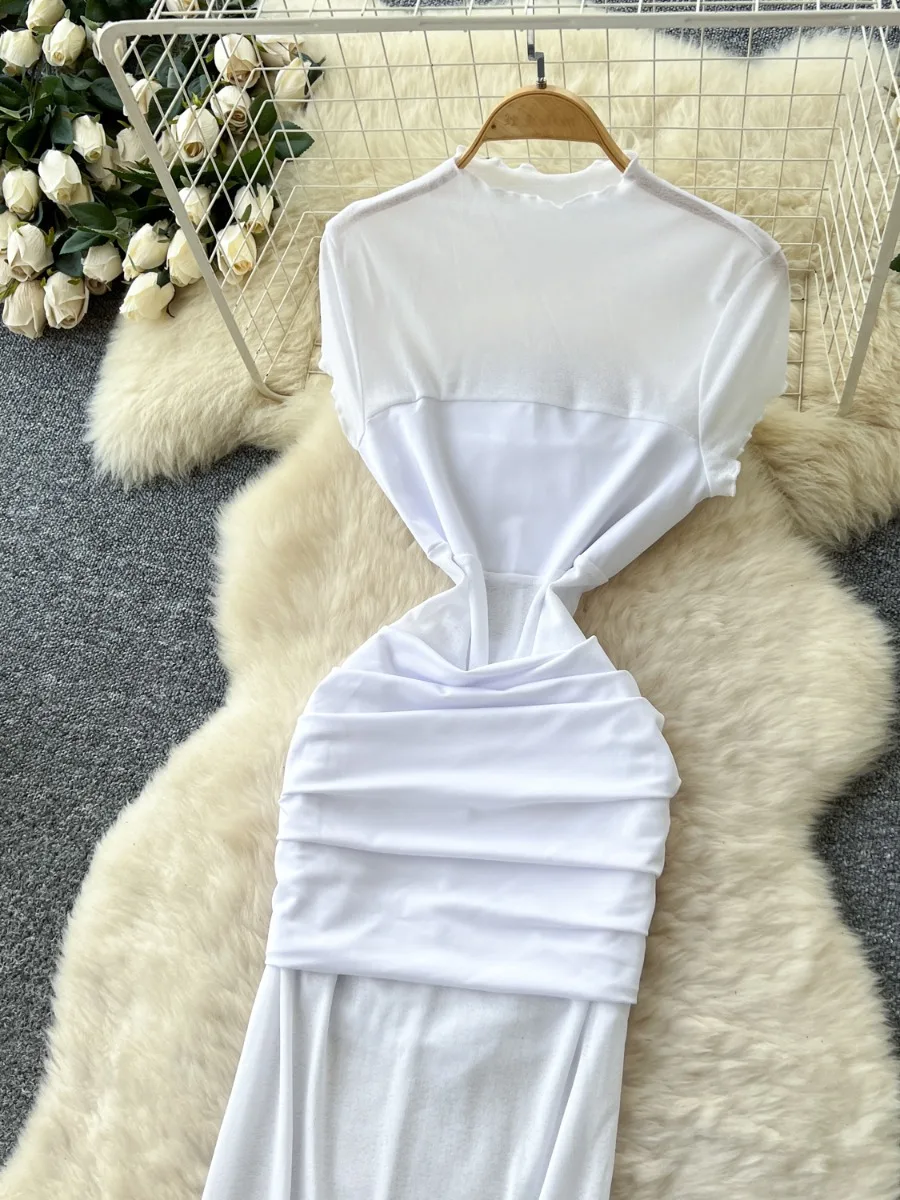 Foamlina-vestido largo blanco de retales de malla para mujer, novedad de verano 2025, vestido ajustado con cintura ceñida, Pure Desire Hot Girl