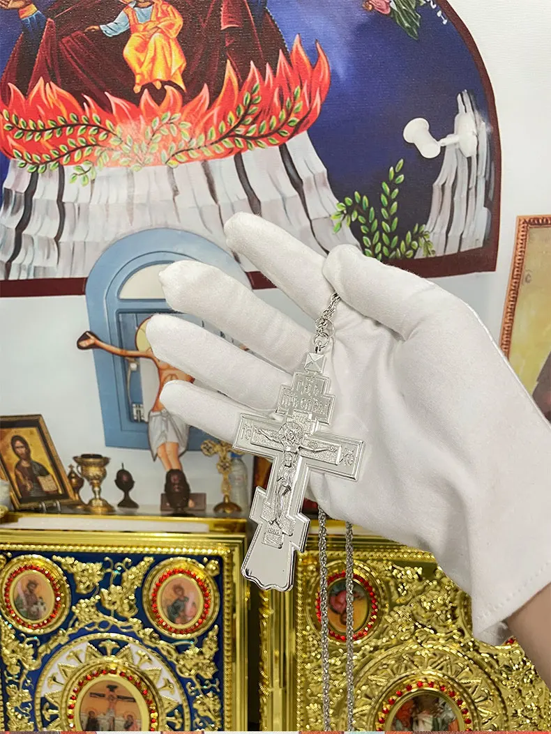 HTISOK Orthodoxes Kreuz Halskette Jesus-Statue Kruzifix Anhänger Brustkreuz mit Kette Religiöse Dekoration & Geschenk Orthodoxes Kreuz – Detail 2