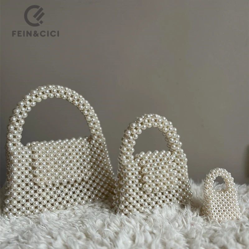 Pearl bead bag designer brand Acrylic stone box tote handbag women handmade party purse 2023 summer new