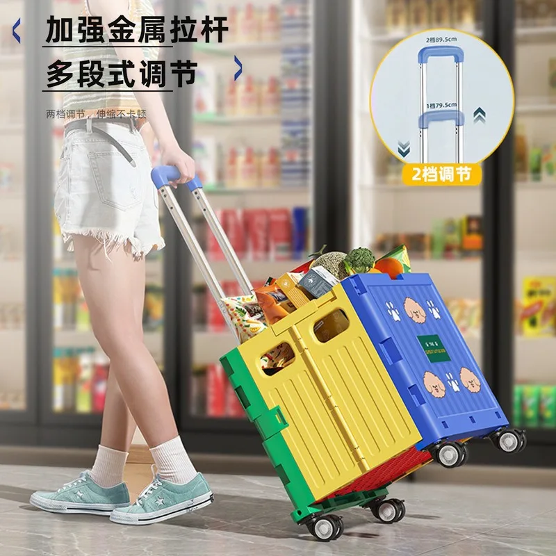 Cartoon Dog Foldable Shopping Cart, Portable Hand Trolley for Grocery, Parcel, Picnic and Stall Use