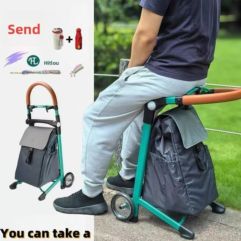 Lightweight Foldable Walking Aid Cart for Seniors  Multi-Functional Grocery  Travel Portable Shopping Trolley