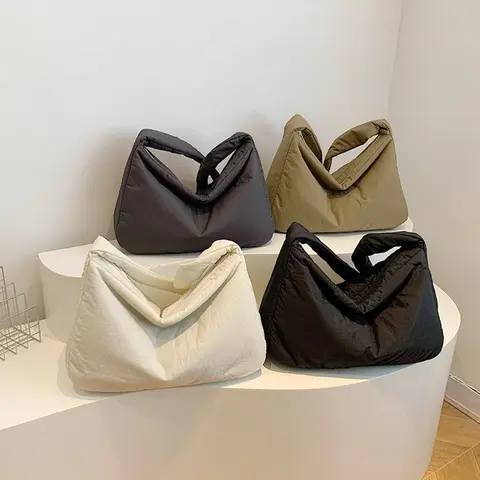 Damen-Einkaufstasche aus Nylon mit Innentasche, Umhängetasche, einfarbig, große Puffy-Geldbörse, Hobo-Tasche für Arbeit, Reisen