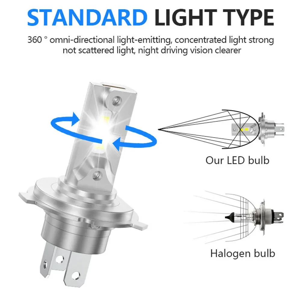 H4 LED Headlight Lamp Bulb 6000K Auto Motorcycle Headlight Bulbs Fog Light For Car Motorcycle Hi/Lo High And Low Beam Headlamp