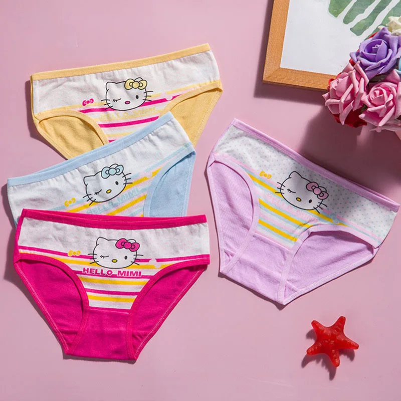 

New 4pcs Hello Kitty Girls Triangle Cotton Panties Cute Cartoon Four Color Bottoms Children's Panties Briefs for 2-10years