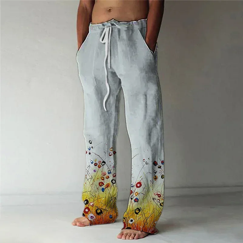 Floral Print Men's Pants Daily Casual Fashion Comfortable Men's Casual Pants Large Size Handsome Straight Pants Summer