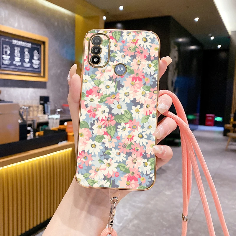 E20 Flower Shrubs Luxury Plating Phone Case For Motorola Moto E20 E13 G13 E22 E32 E7Power E7Plus E7 E22i EDGE 20 EDGE 30 Cover