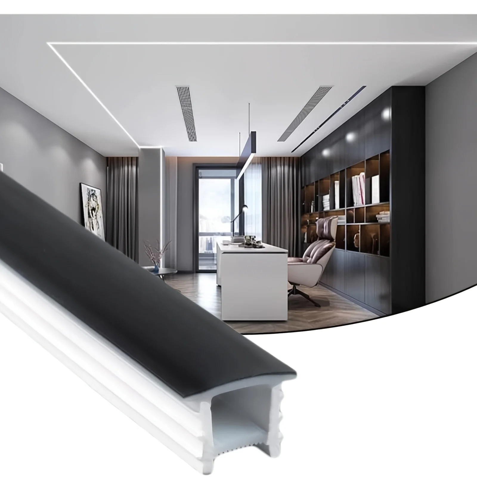 Recessed Flexible LED Diffusion Channel; Bendable Black Silicone LED Diffuser Cover Suitable for 6–12mm LED Strips.