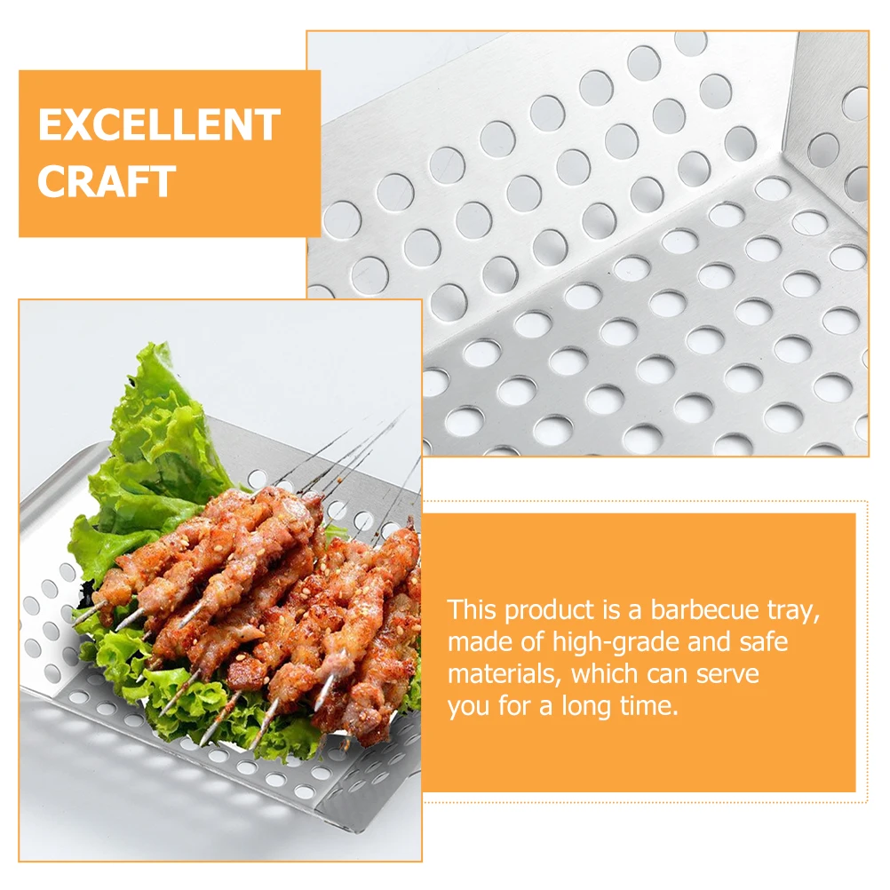 

Stainless Steel Bbq Pan Wear-Resistant Tray Household Grill Accessory Double Handle Multi-Function Reusable Grill Pan For
