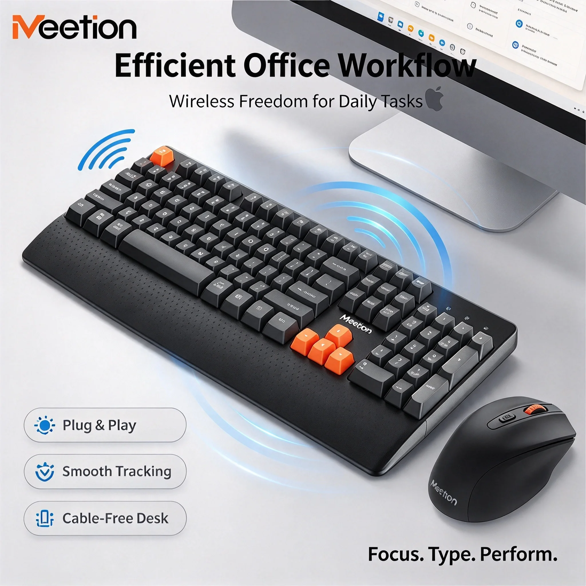 2.4G Wireless Office Stylish Slient Click Keyboard And Mouse Combo Ergonomic Design Efficient Keyboard Mouse Set For PC Computer