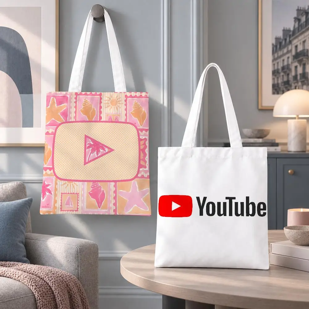 Popular Brand YouTube Storage Bags Eco Canvas Tote Odorless Reusable Double Print Shopping Bag