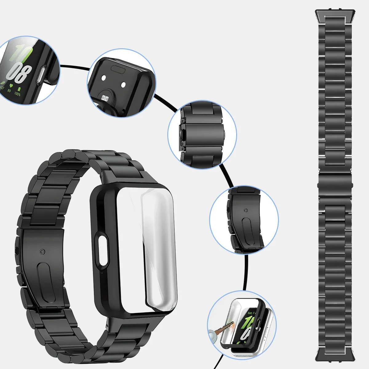 Etui + pasek ze stali nierdzewnej do Samsung Galaxy Fit 3 Pełne etui ochronne na ekran do Samsung Galaxy Fit 3 Metal Band Akcesoria — zdjęcie produktu 4