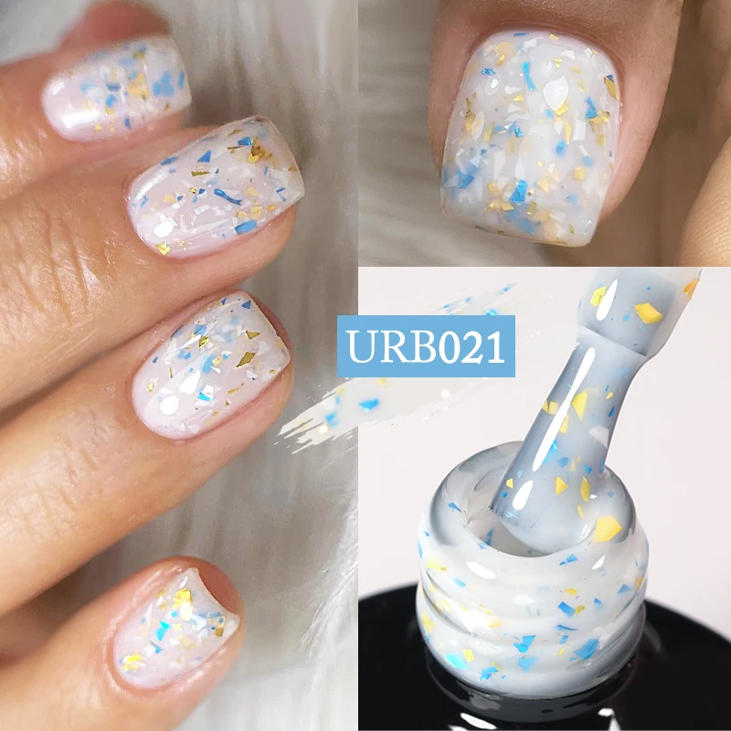 UR SUGAR 7ml różowe płatki brokatowe gumowa podstawa żel polski mlecznobiałe galaretki kolor żelowy lakier do paznokci Soak Off UV LED Nail ArtManicure