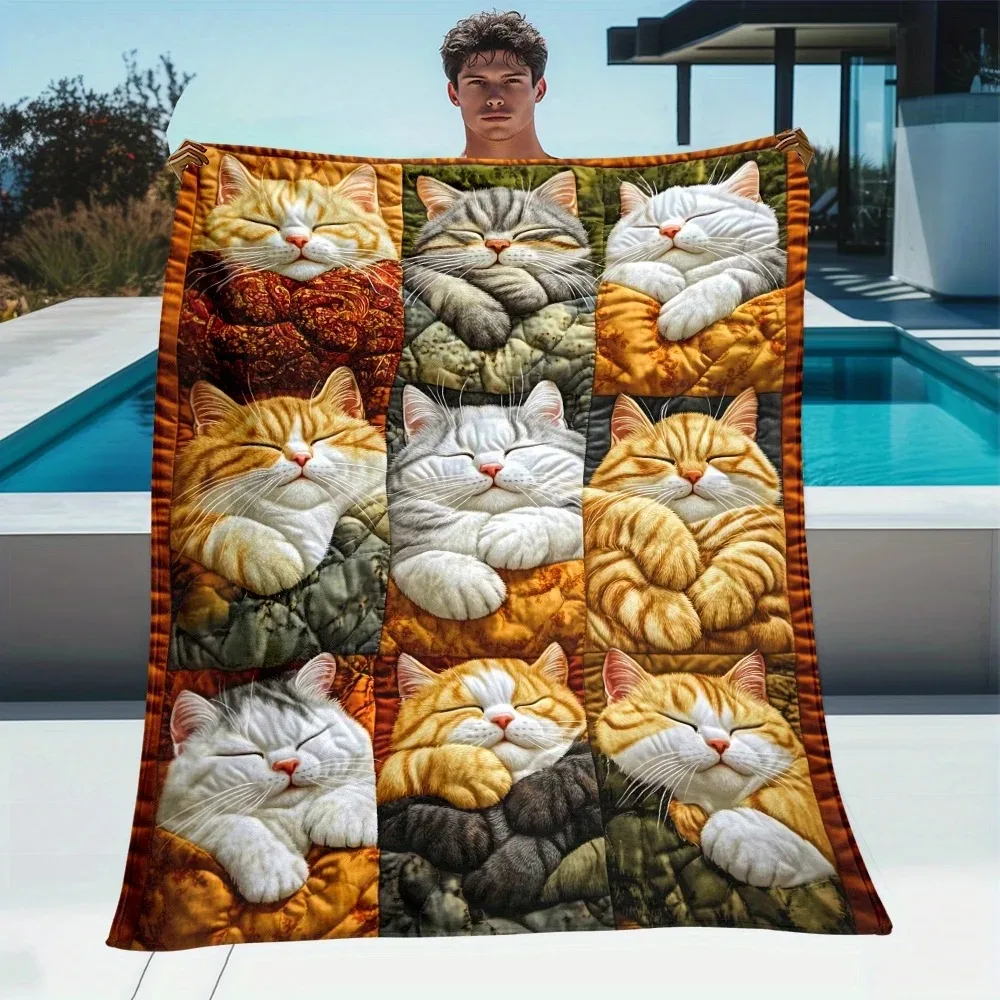 

1 шт. милое одеяло с принтом кошки, идеально подходит для диванов, путешествий, кемпинга, гостиных, офисов и кроватей.