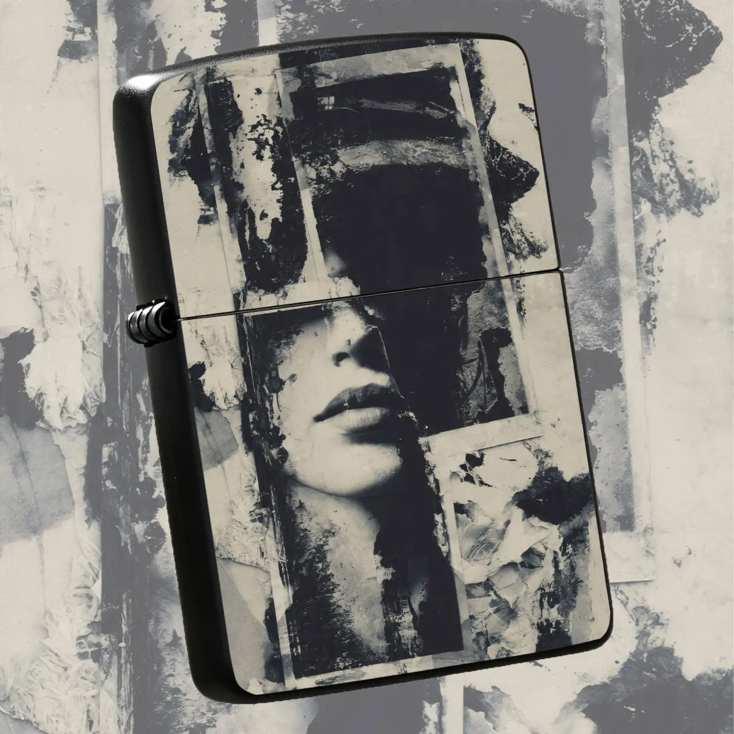 Vintage Distressed Abstract Collage Portrait Art Decor Lighter, Portable Stylish Ignition Tool for Daily Commute Travel Outdoor Multi-scene Use, Creative Practical Premium Item for Self Use and Gifting A Humorous And Interesting Lighter