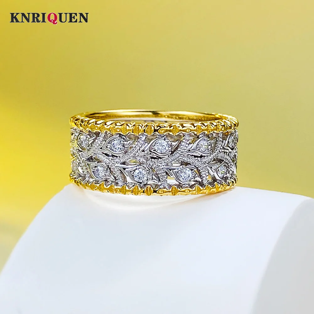 

2023 Trend 100% 925 Real Silver Hollow Pattern High Carbon Diamond Rings for Women Wedding Party Retro Fine Jewelry Female Gift