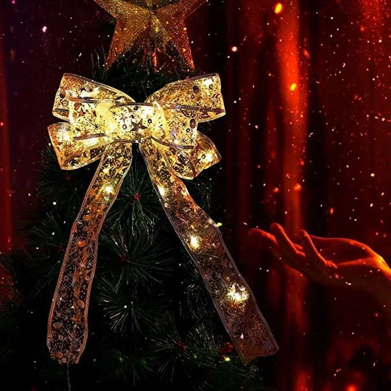 10m/5m/2m Christmas Ribbon LED Lights Christmas Tree Lighting Bows Ornaments Home Holiday DIY String Lights New Year Decoration
