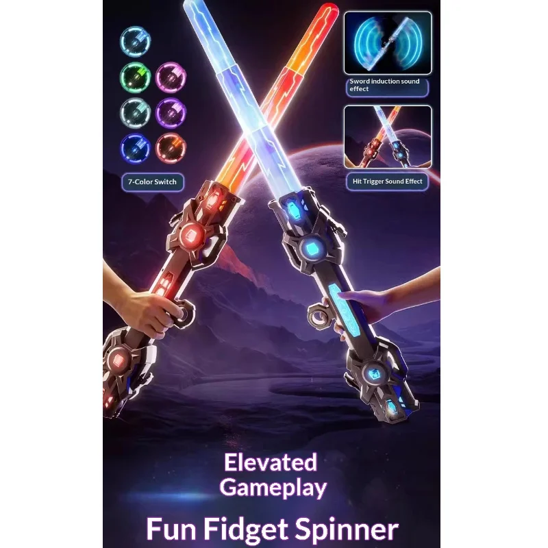 Dubbelzijdig intrekbaar laserszwaard, 24 kleuren wisselend, 4 uur lange batterijduur, inductief geluidseffect, oplichtend kinderspeelgoedzwaard