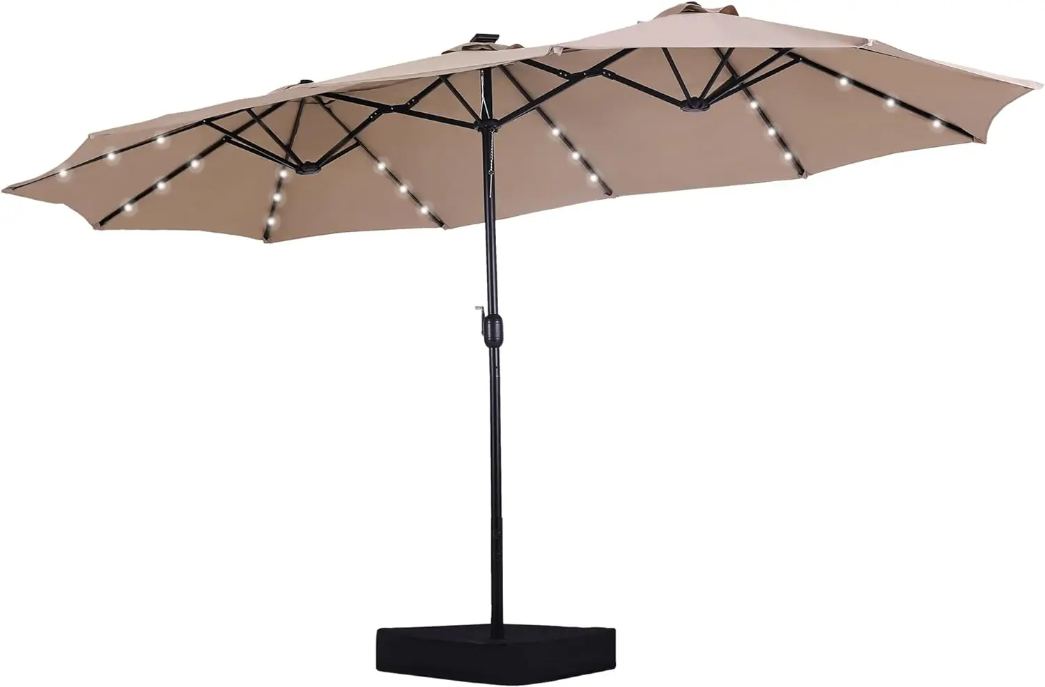 

15ft Double Sided Patio Umbrella with Solar Lights, Outdoor Large Rectangular Market Umbrellas with Base Included, Crank Handle