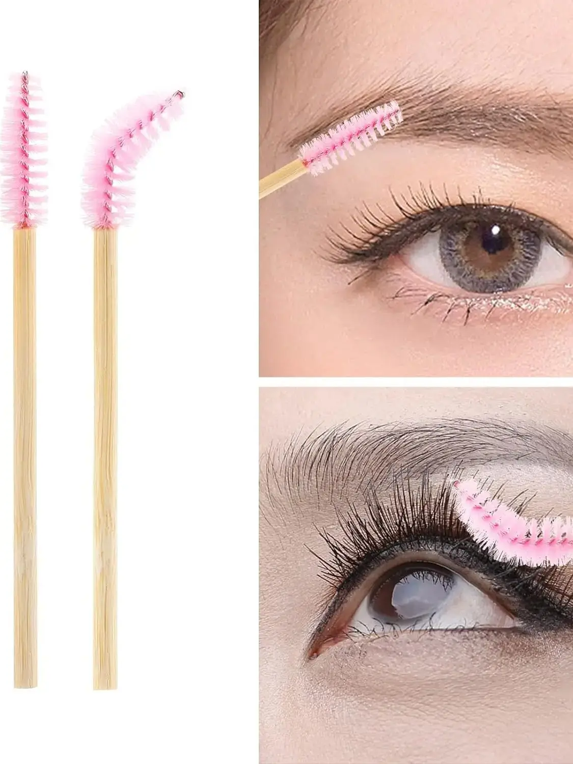 50pcs/pack Eco mascara eyelash brushes with bamboo handles Makeup Brushes Eye Lash Extension Tool Kit Black Pink