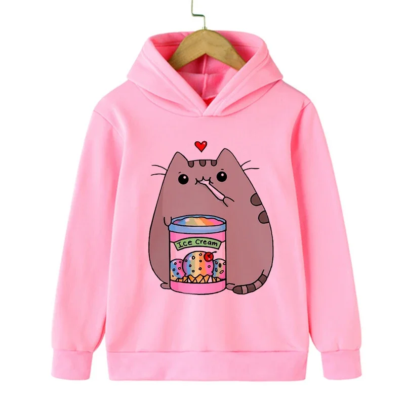 Pink Sweatshirts Manga Cartoon Cat Hoodie Funny Children Cat Clothes Kid Girl Boy Manga Sweatshirt Hoody Baby Casual Top