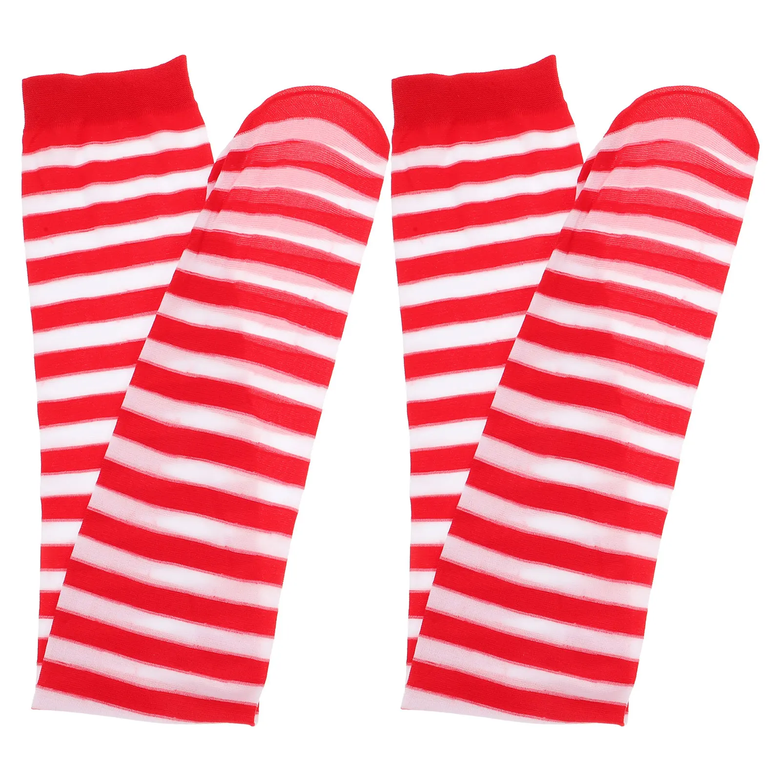 Christmas Red White Stockings Thigh High Striped Over Knee Socks for Women Girls Knee Socks for Xmas Party Costume - Free Size