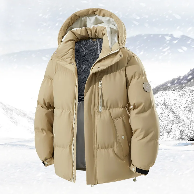 

High Quality New Hooded Puffer Jacket Men Trend Solid Color Short Winter Padded Jackets Windproof Coat Thickened Warm Parkas Men