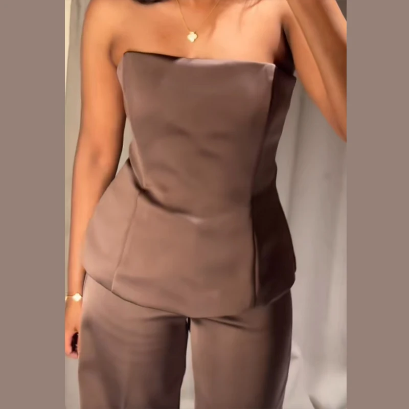 Zaza فاخر مثير الساتان أعلى بانت مجموعات للنساء حمالة الخصر النحيف سترة عارضة الصلبة السراويل 2025 جديد سيدة الخريف وتتسابق #5