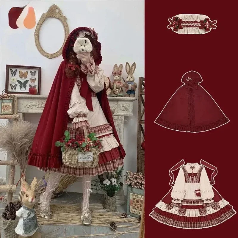 

XL Lolita skirt op vintage Little Red Riding Hood cloak long sleeve Japanese kawaii Lolita Gothic dress fairy Harajuku Y2K dress