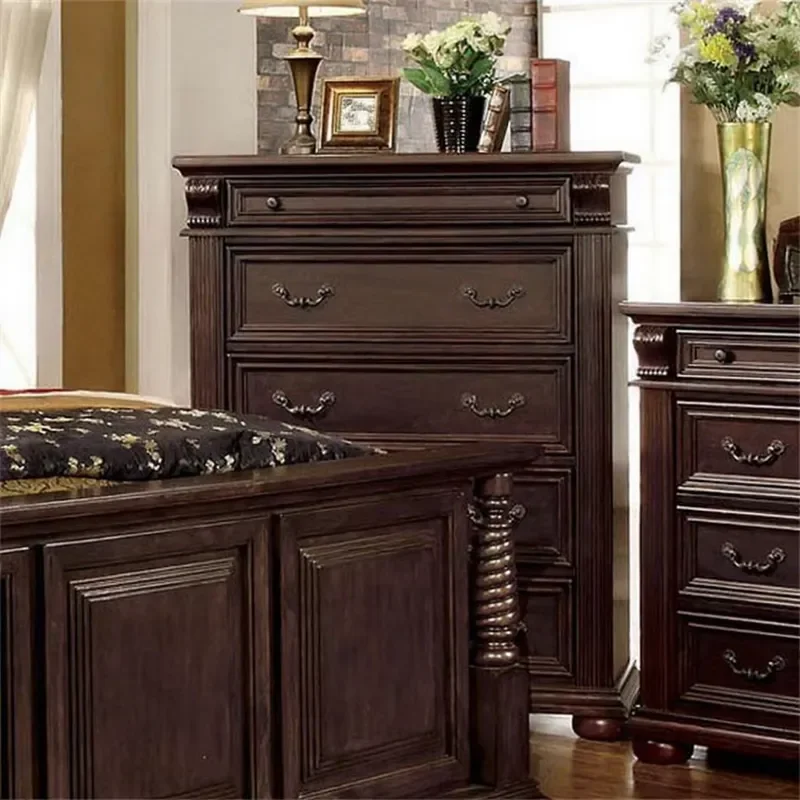 American Classic European Solid Wood Bedroom Furniture Set with Leather Cover Customized Sizes & Colors