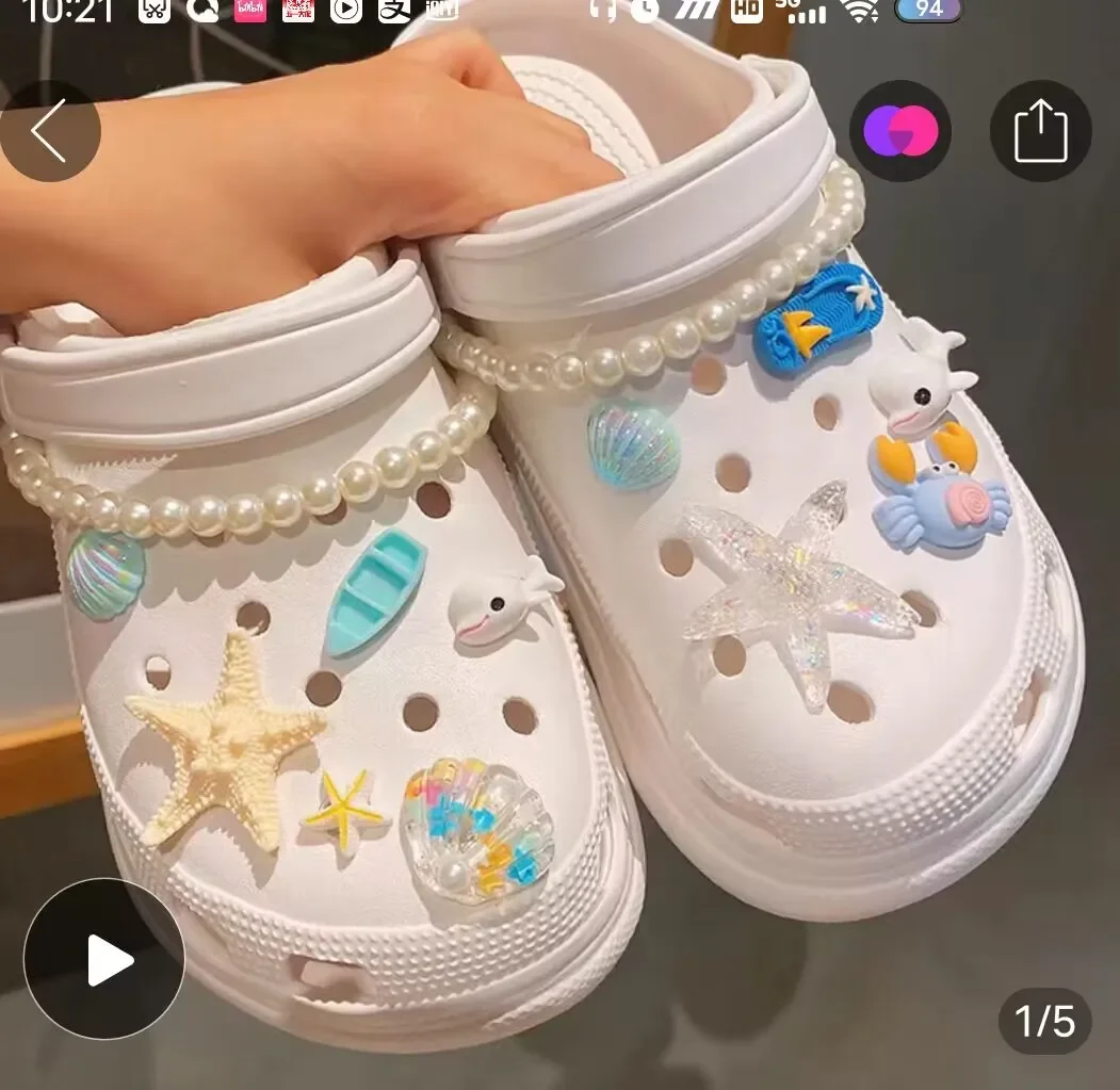 Sea Style Mermaid Starfish Set Hot Charms for Crocs Beautiful Accessories Ins Popular Adornment for Clogs Sandals Christmas Gift