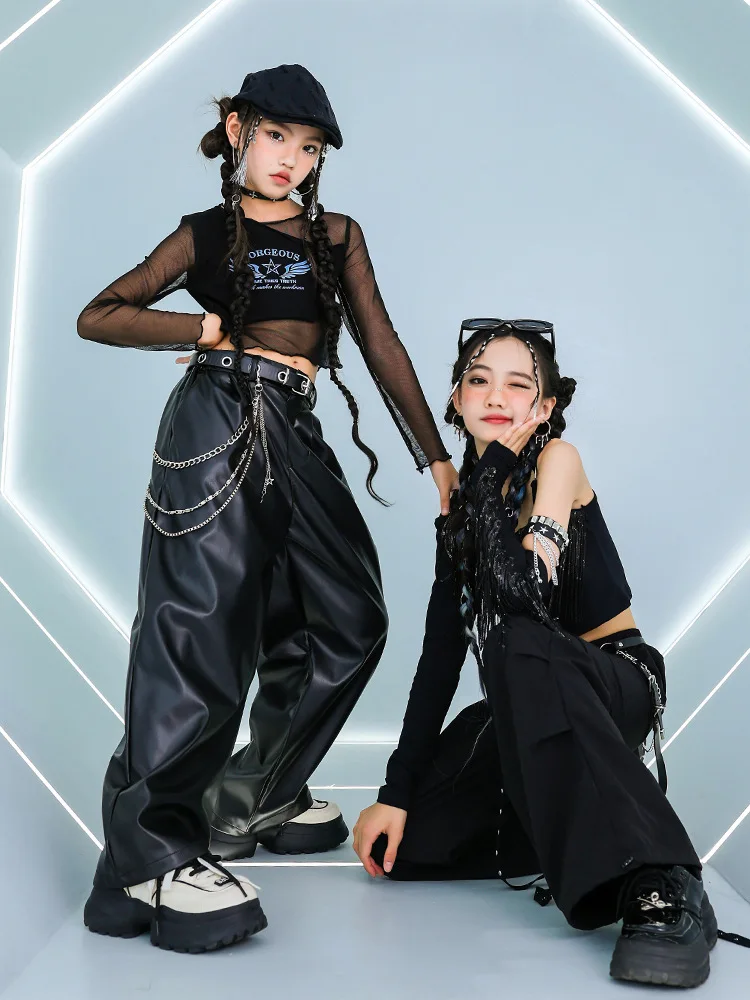 الفتيات شبكة قمم السراويل فضفاضة وتتسابق الهيب هوب الرقص أداء المرحلة ارتداء الأطفال أزياء رقص الجاز الحديثة #3