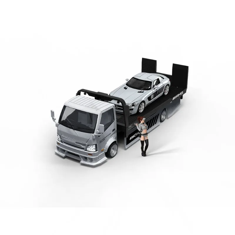 

1:64 H300 Flatbed Transport Trailer and Mercedes-Benz SLS Latte Simulation Alloy Car Model