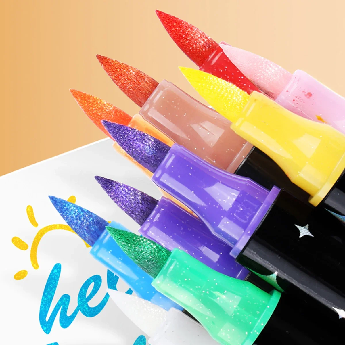 12/24/36Pcs Glitter Marker Pens, Dual Tip Dual Colors Highlighter, for Fabric Ceramic Rock Painting DIY Journal Art Supplies