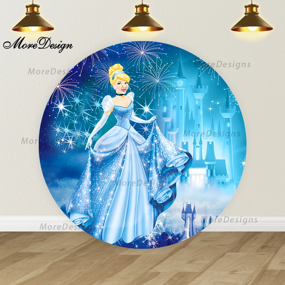 Toile de fond ronde Disney Cendrillon, couvertures de cercle de douche de bébé, décoration de fête d'anniversaire de filles, fond de photographie