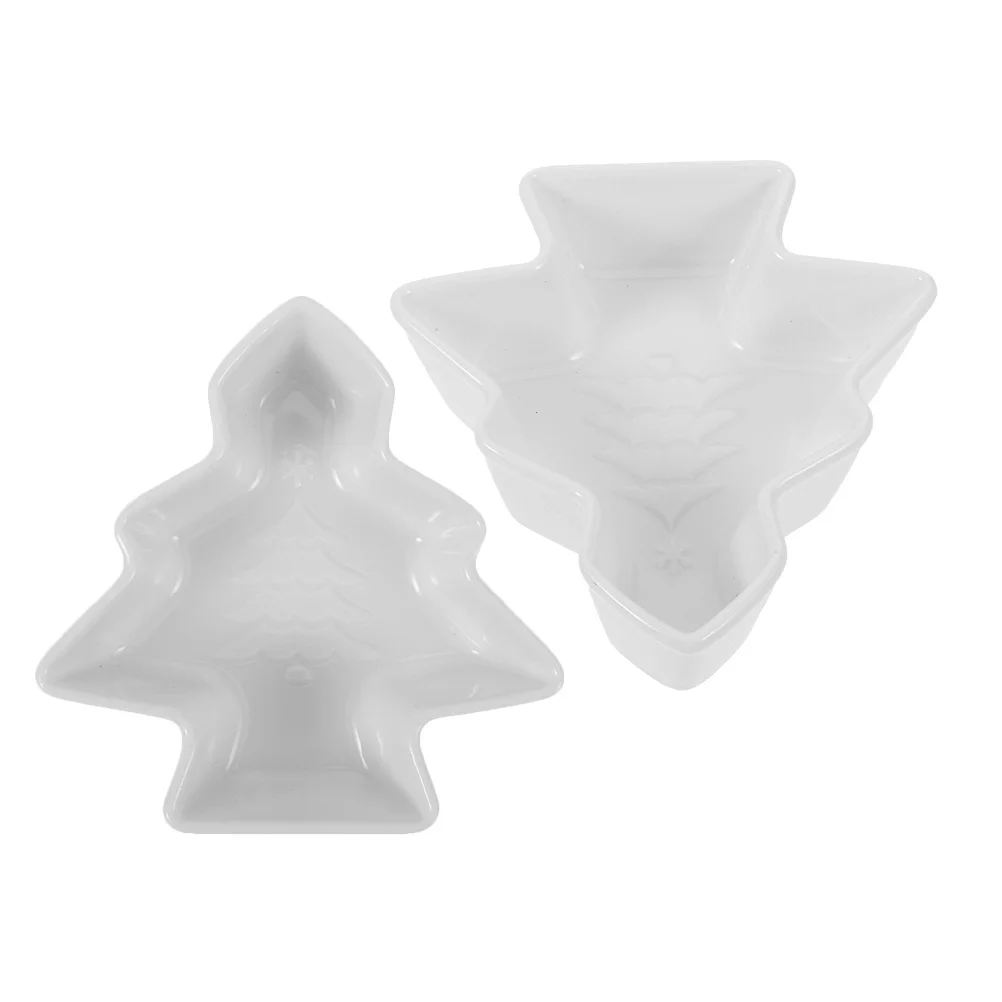 Prato de servir comida com compartimento, 2 peças, formato de árvore de natal, lanches de cerâmica, para casa, hotel, chá, restaurante