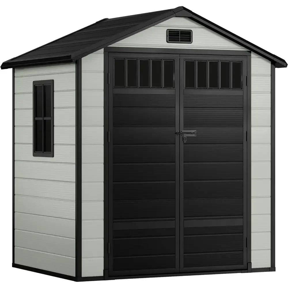 6x4.4ft Outdoor Resin Shed with Enclosed Style, Side Windows, Lockable Door, and Vents for Garden, Backyard, Patio, Lawn - Blue-