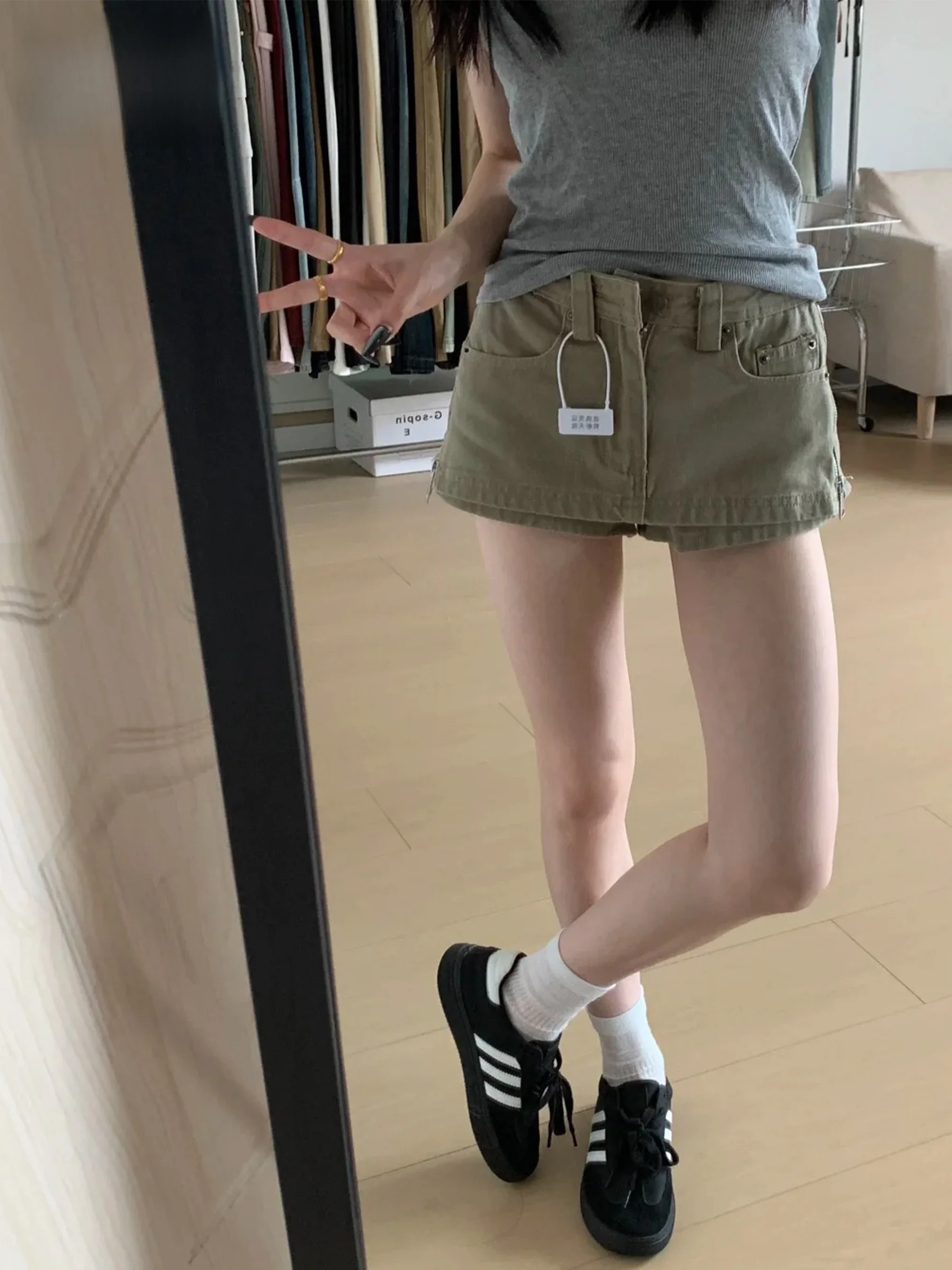 

Low Waist American Style Hot Girl Khaki Short Jeans Skirt Women's Summer Side Zipper Half Skirt Pants Casual A-Line Skirt
