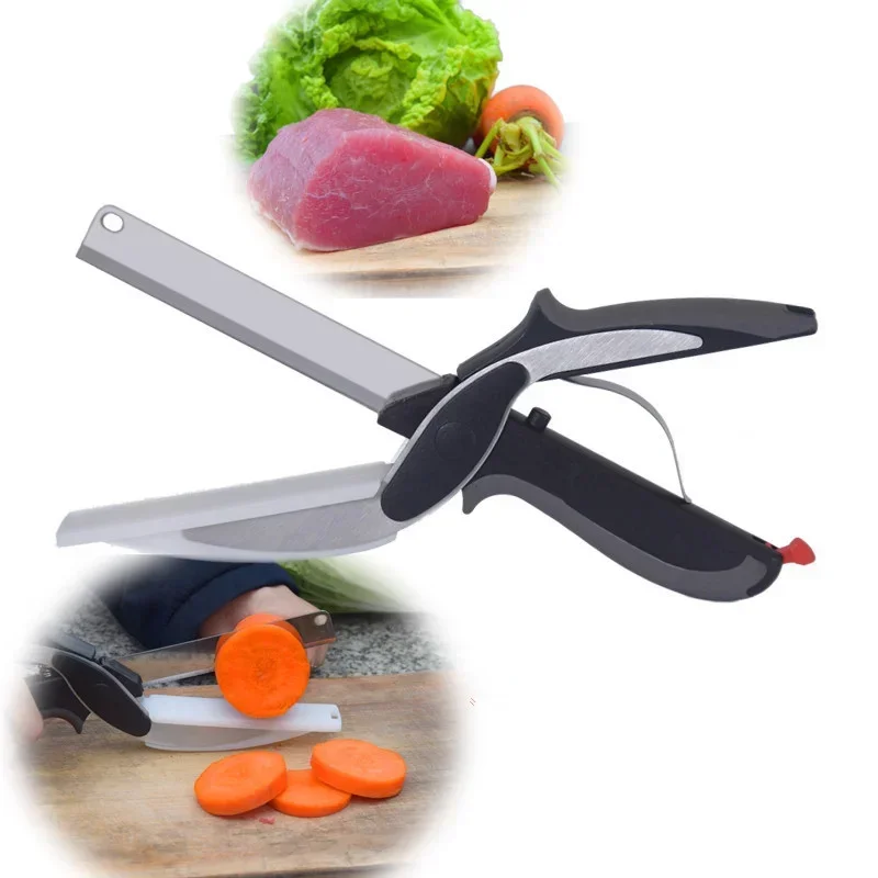 2 in 1 Utility Scissors Knife Board Smart Chef Stainless Steel Ourdoor Meat Potato Cheese Vegetable Kitchen