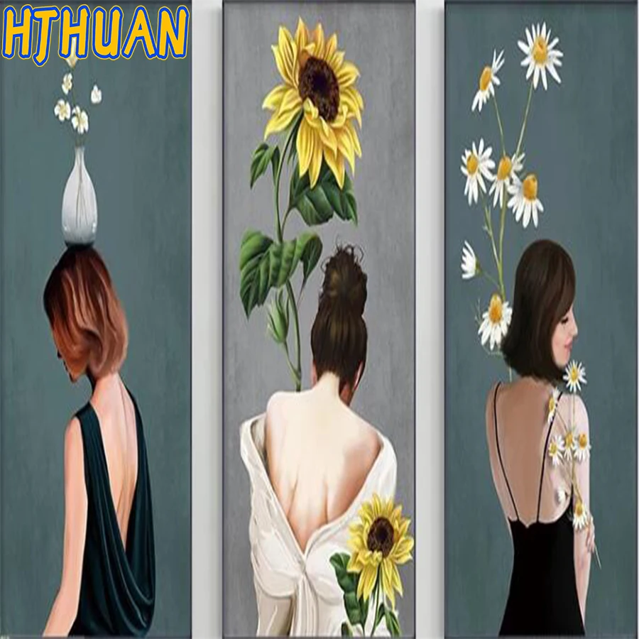 

3pcs 5D Diamond Painting Grass Flower Woman Mosaic Embroidery DIY full round square Diamond Artist Modern minimalist decoration