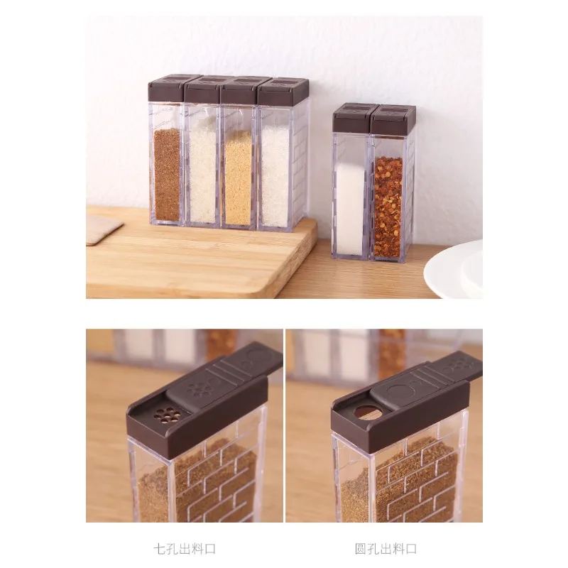 Transparent Spice Jar Set Salt and Pepper Seasoning Bottle Colorful Lid Kitchen Condiment Cruet Storage Container Spice Rack