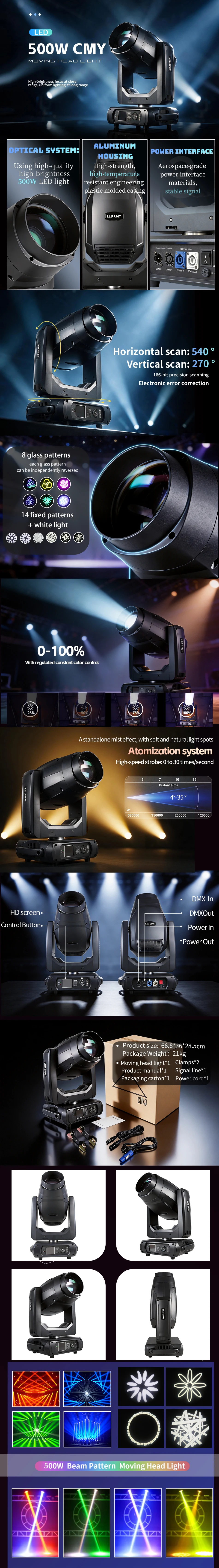AICPOSE LED 500W CMY BSW Moving Head Beam Zoom Spotlight 3-in-1 Bühnenlicht DMX512 DJ Disco Party Club Bühnenlichteffekt – Detail 1