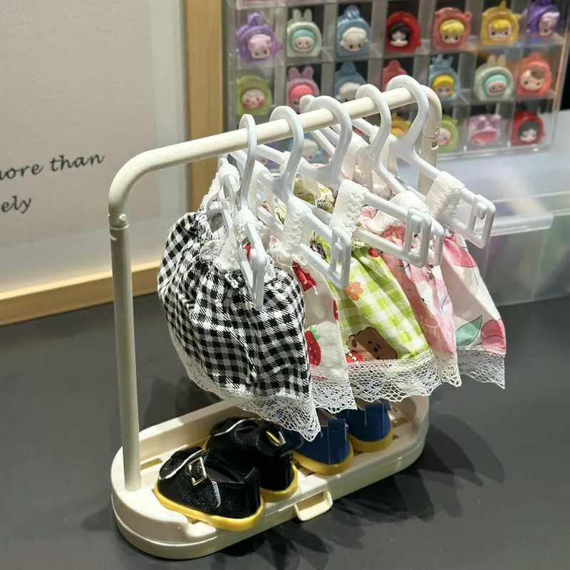 BJD Doll Clothes Storage Rack 20cm Shoe Display Rack Doll Labubu Clothes Hanger Storage Box Clothes Support Rack