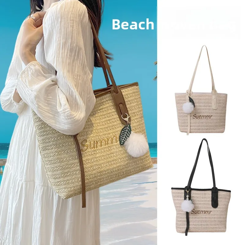 

Beach Lazy Sle Woven Bag Large Capaci Single oulder Ladies Bag Faionable 2026 New Model Soft Polyester Interior