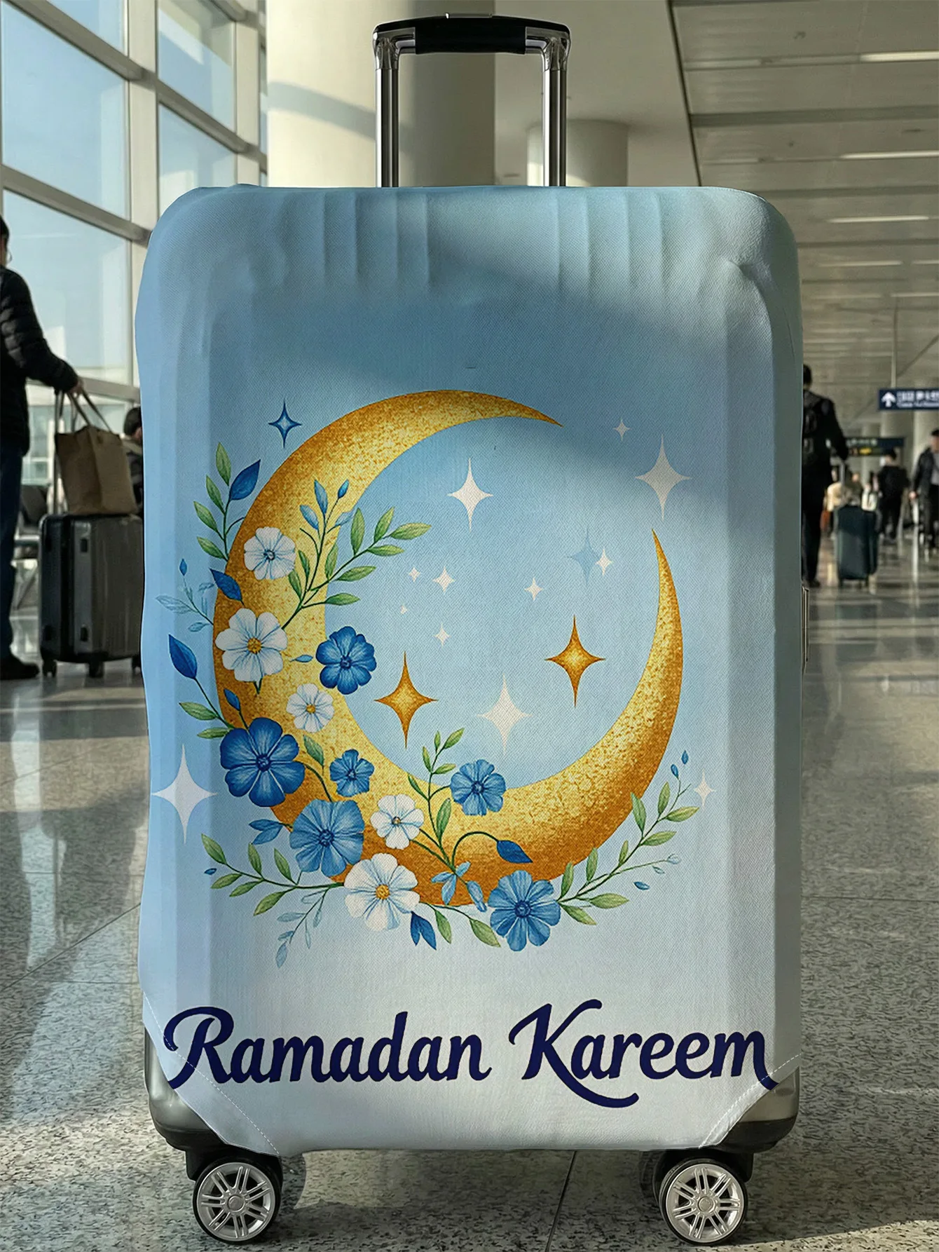 

Синий чехол для багажа с цветочным и золотым принтом в виде луны, подходит для чемоданов 18-32 дюймов, чехол на ручку чемодана, дорожные аксессуары
