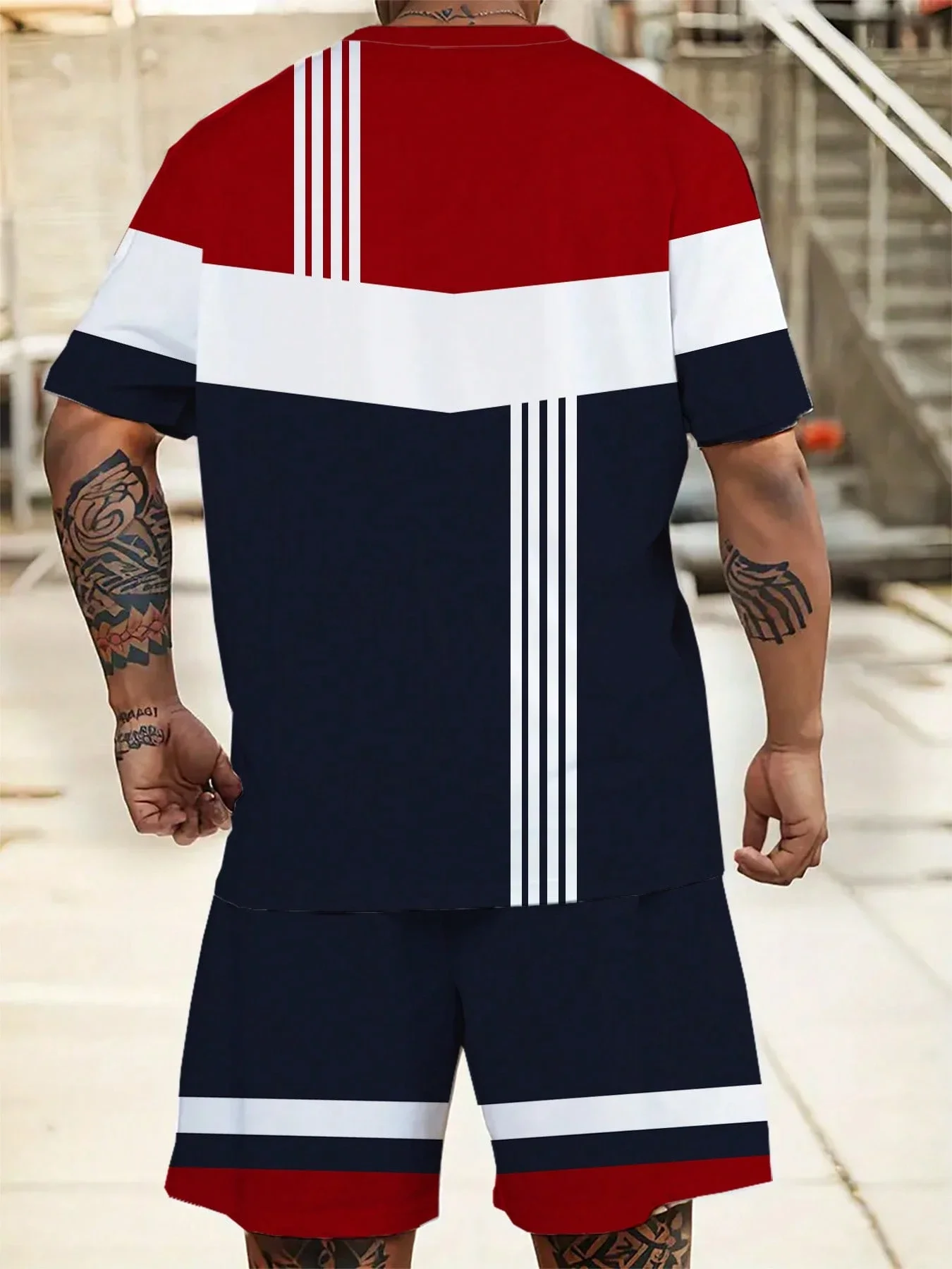 

Men Plus Size Geometric Print 2-Piece Set Short Sleeve Top & Shorts Casual Sports Loose Fit