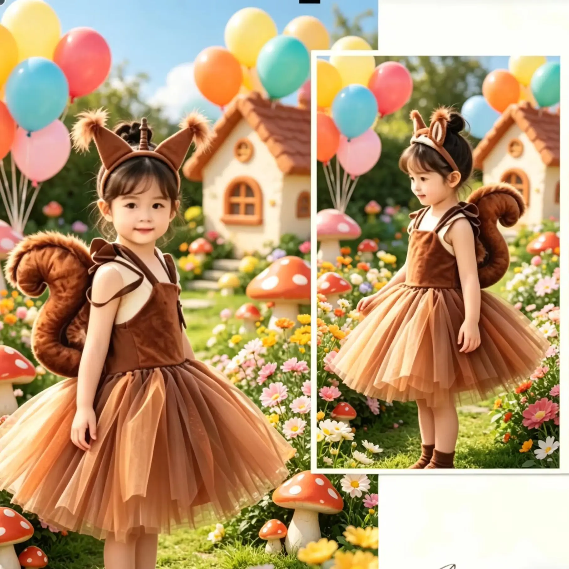 

Cute Squirrel Print Tutu Dress, Animal Cosplay Costume for Halloween Birthday Party Carnival Stage Performance Dress Up Outfit